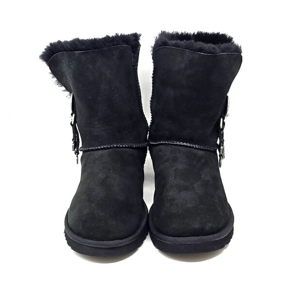 Ugg Azalea Charms Black Suede Short Shearling Sherpa Bootie Boot Women's Size 9 - Picture 3 of 12